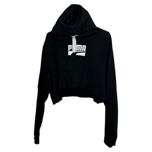 Puma Women's Black Cropped Hoodie with Logo